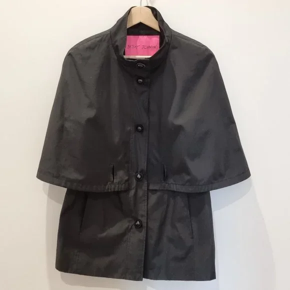 Betsey Johnson Black Cape Jacket Size Small (10) Belted Lined Designer - Picture 3 of 11
